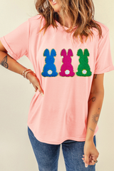 Pink Easter Bunny Chenille Patched Graphic Tee Graphic Tees JT's Designer Fashion