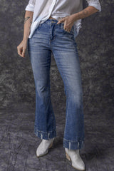 Sky Blue Slight Distressed Medium Wash Flare Jeans Jeans JT's Designer Fashion