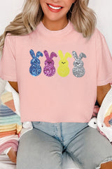 Pink Sequin Cute Bunny Graphic Easter Fashion Tee Graphic Tees JT's Designer Fashion