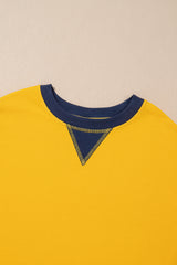 Yellow Color Block Thumbhole Sleeve Drop Shoulder Sweatshirt Sweatshirts & Hoodies JT's Designer Fashion