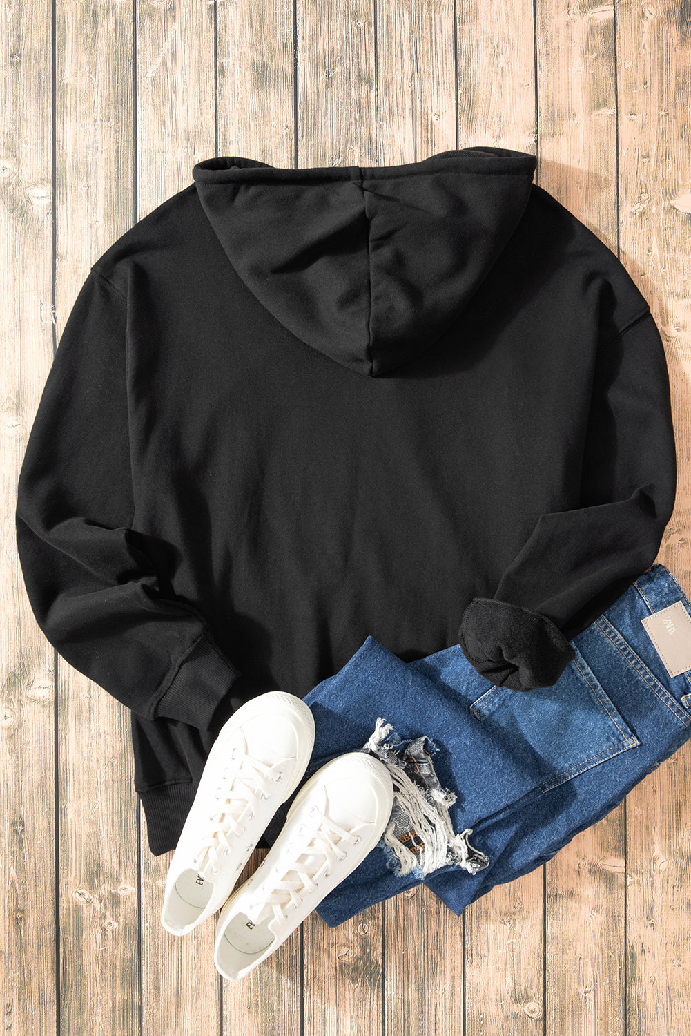 Black Fleece Lined Kangaroo Pocket Drawstring Chunky Hoodie Sweatshirts & Hoodies JT's Designer Fashion