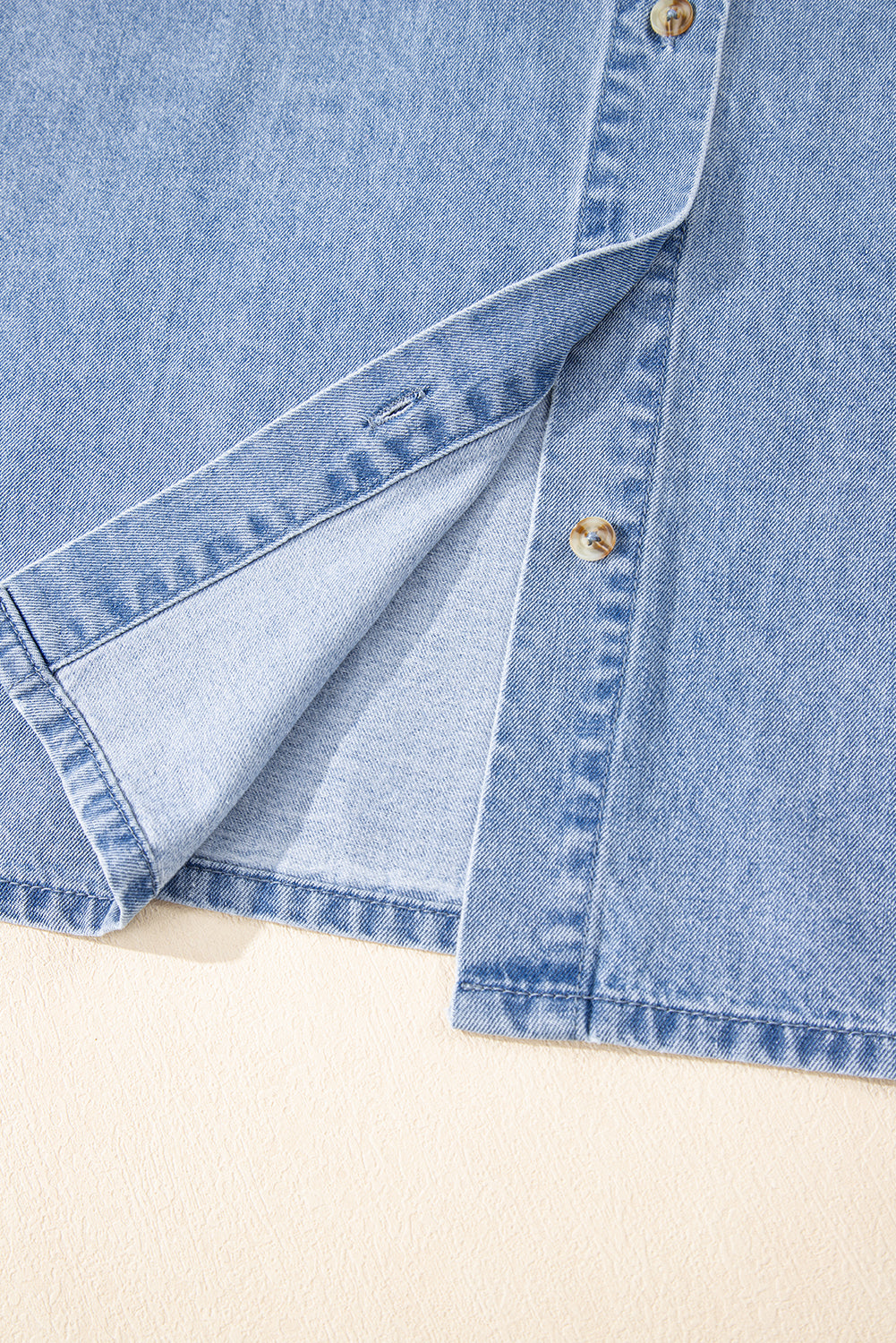 Dusk Blue Short Sleeve Pocketed Button up Denim Tunic Dress Mini Dresses JT's Designer Fashion