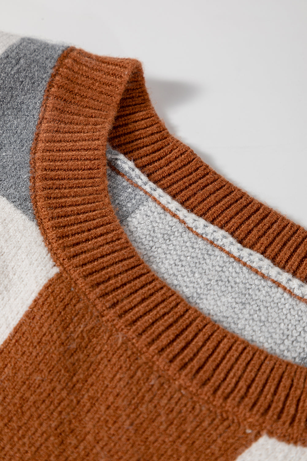 Brown Plus Size Checkered Crewneck Sweater Plus Size Sweaters & Cardigans JT's Designer Fashion