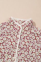 Pink Floral Print Contrast Edge Pocketed Stand Neck Jacket Jackets JT's Designer Fashion