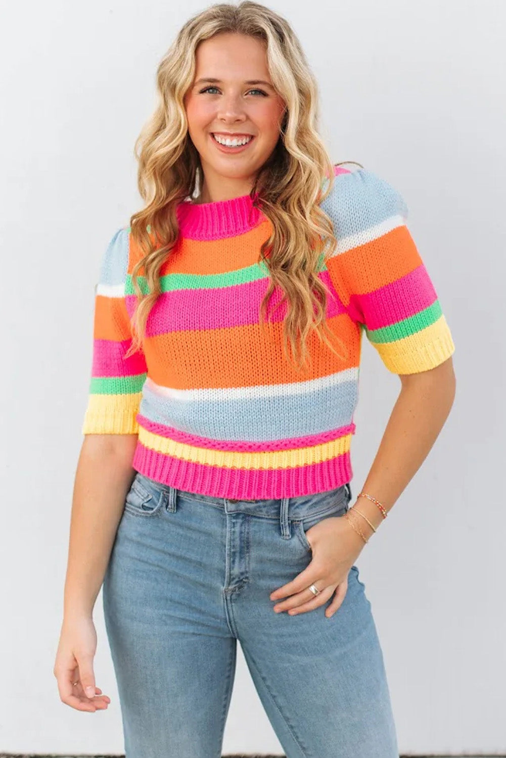 Multicolour Color Block Half Sleeve Slim Fit Sweater T Shirt Sweaters & Cardigans JT's Designer Fashion