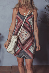Red Geometric Paisley Print Sleeveless Shift Mini Dress Mini Dresses JT's Designer Fashion