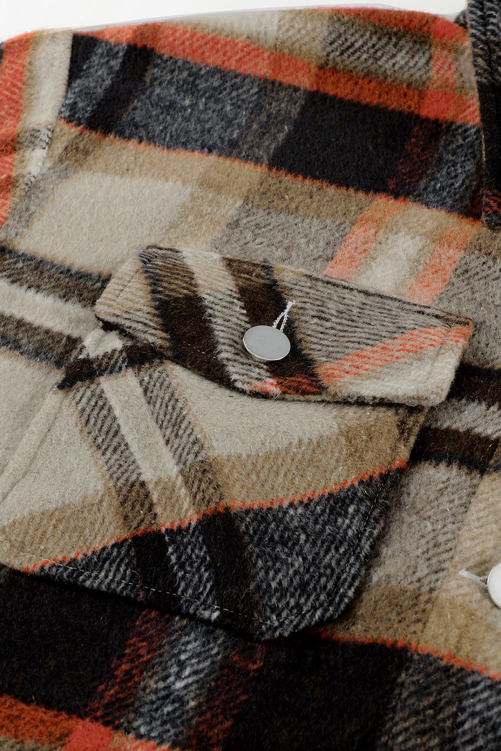 Khaki Geometric Plaid Print Pocketed Shacket Plaid Shackets JT's Designer Fashion