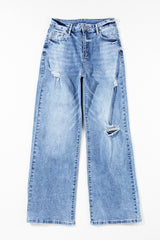 Light Blue High Rise Distressed Straight Leg Jeans Jeans JT's Designer Fashion