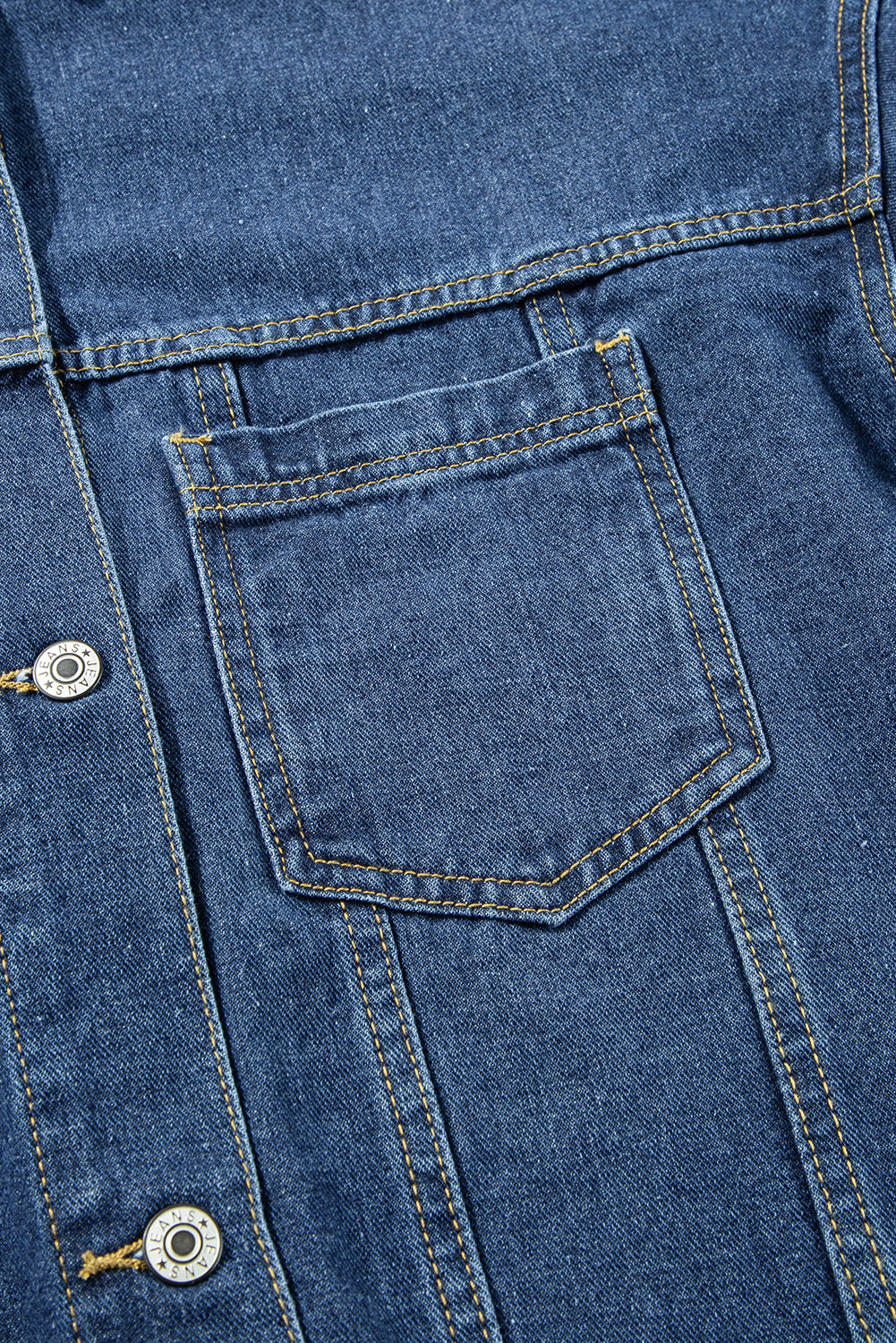 Dark Blue Washed Oversize Pocketed Denim Jacket Denim Jackets JT's Designer Fashion