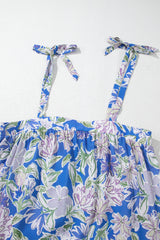 Sky Blue Floral Print Self-tie Straps Flowy Ruffle Long Dress Maxi Dresses JT's Designer Fashion
