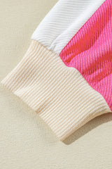 Rose Red Colorblock Ribbed Collared Oversized Sweatshirt Sweatshirts & Hoodies JT's Designer Fashion