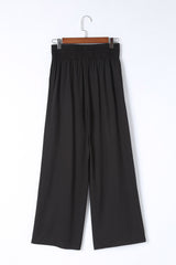 Black Drawstring Elastic Waist Casual Wide Leg Pants Pants & Culotte JT's Designer Fashion