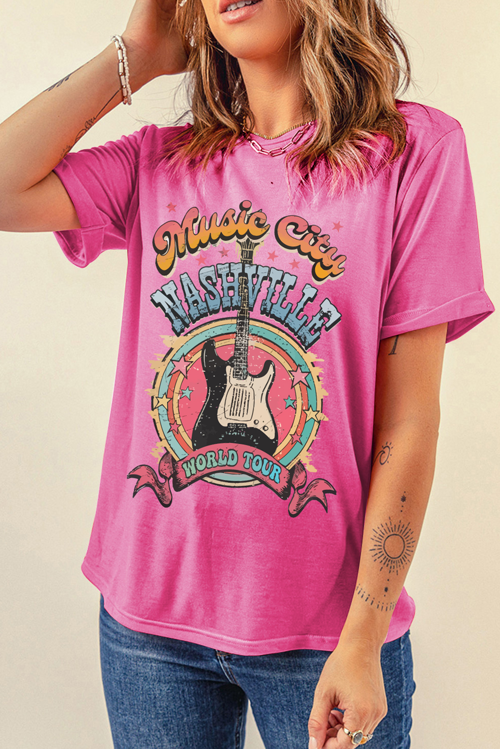 Sachet Pink Nashville WORLD TOUR Music City Guitarist Graphic Tee Graphic Tees JT's Designer Fashion