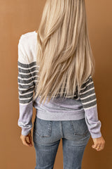 Gray Striped Colorblock Sweater Sweaters & Cardigans JT's Designer Fashion