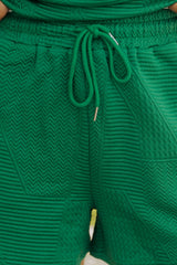 Dark Green Textured Ruffle Split Top and Drawstring Shorts Short Sets JT's Designer Fashion