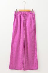 Pink Plaid Print Drawstring High Waist Wide Leg Casual Pants Pants & Culotte JT's Designer Fashion