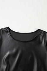 Black Faux Leather Loose T-shirt Dress T Shirt Dresses JT's Designer Fashion