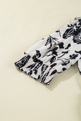 Black Floral Print Tiered Frilled Half Sleeve Plus Size Mini Dress Plus Size Mini Dresses JT's Designer Fashion