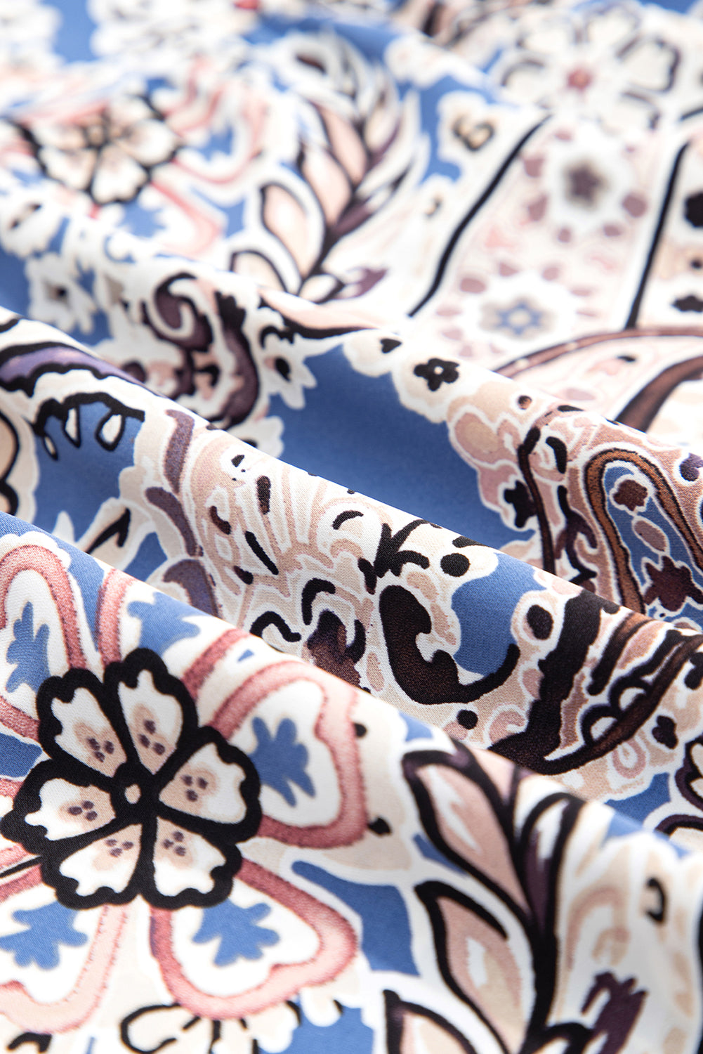Blue Paisley Print Twist Detail Smocked Back Spaghetti Straps Long Dress Maxi Dresses JT's Designer Fashion