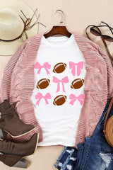 White Bowknot Rugby Football Printed Game Day T Shirt Graphic Tees JT's Designer Fashion