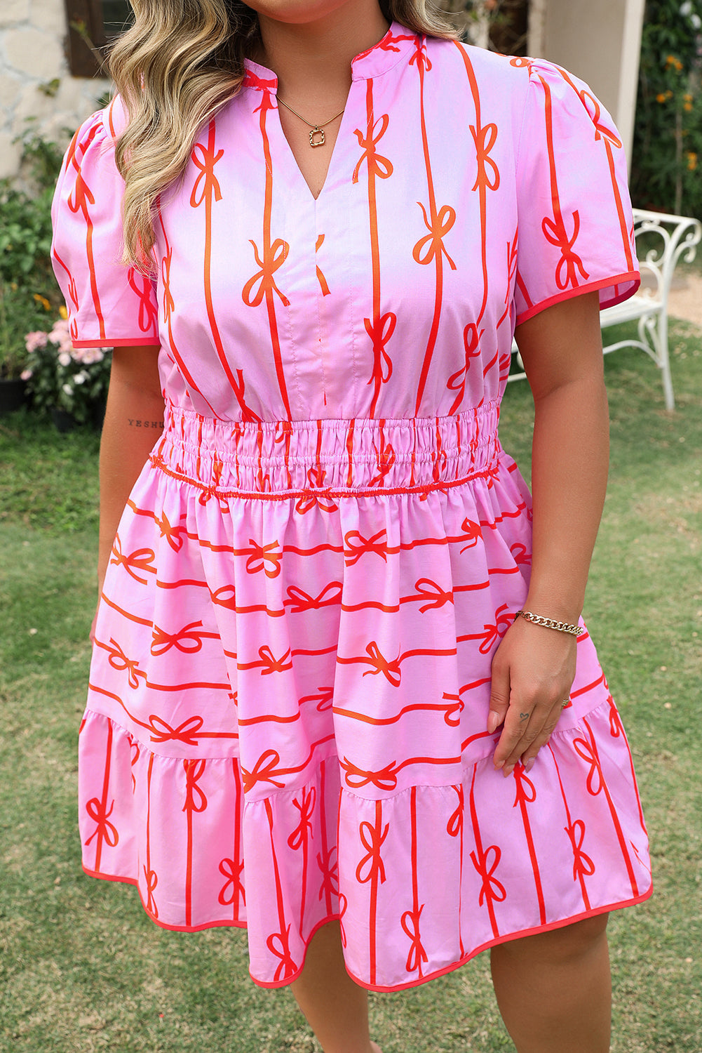 Rose Bow Tastic Clinched Waist Ruffled Plus Size Dress Plus Size Mini Dresses JT's Designer Fashion