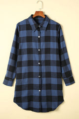 Blue Turn-down Collar Plaid Shirt Jacket Plaid Shackets JT's Designer Fashion