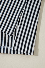 Black White Striped Patchwork 3/4 Sleeve Oversize Top Long Sleeve Tops JT's Designer Fashion