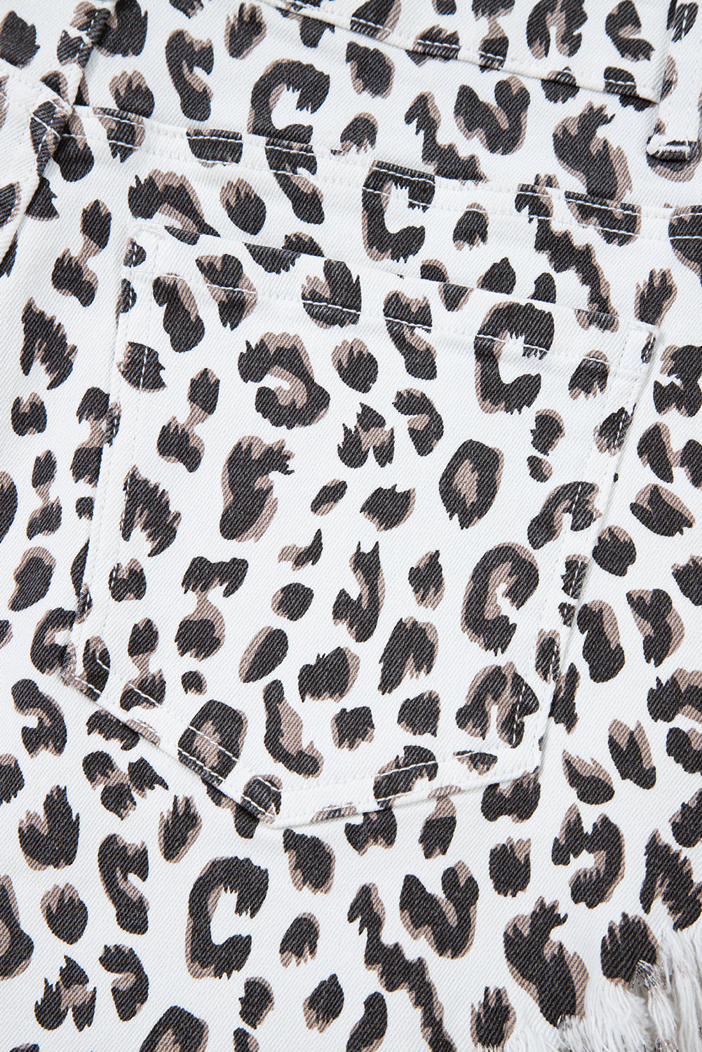 White Leopard Frayed Hem Denim Shorts Bottoms JT's Designer Fashion