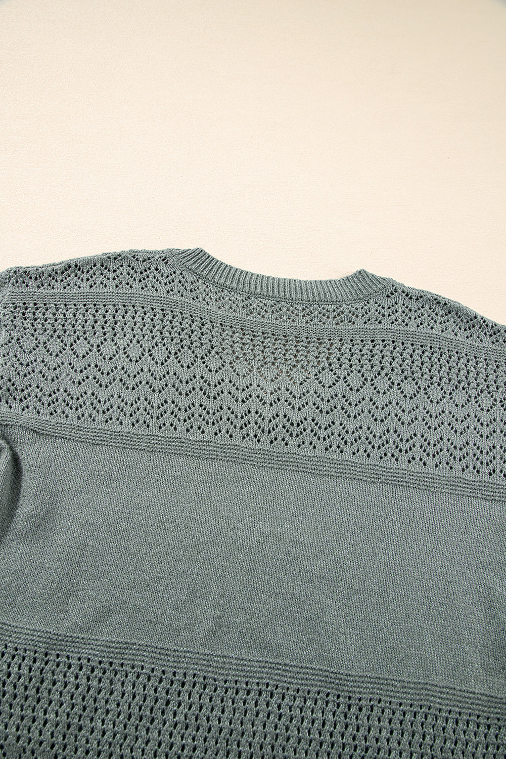 Mist Green Eyelet Pattern Detail V Neck Drop Shoulder Sweater Sweaters JT's Designer Fashion