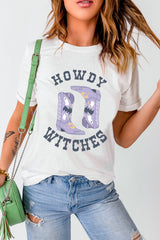 White HOWDY WITCHES Halloween Boots Crewneck T Shirt Graphic Tees JT's Designer Fashion