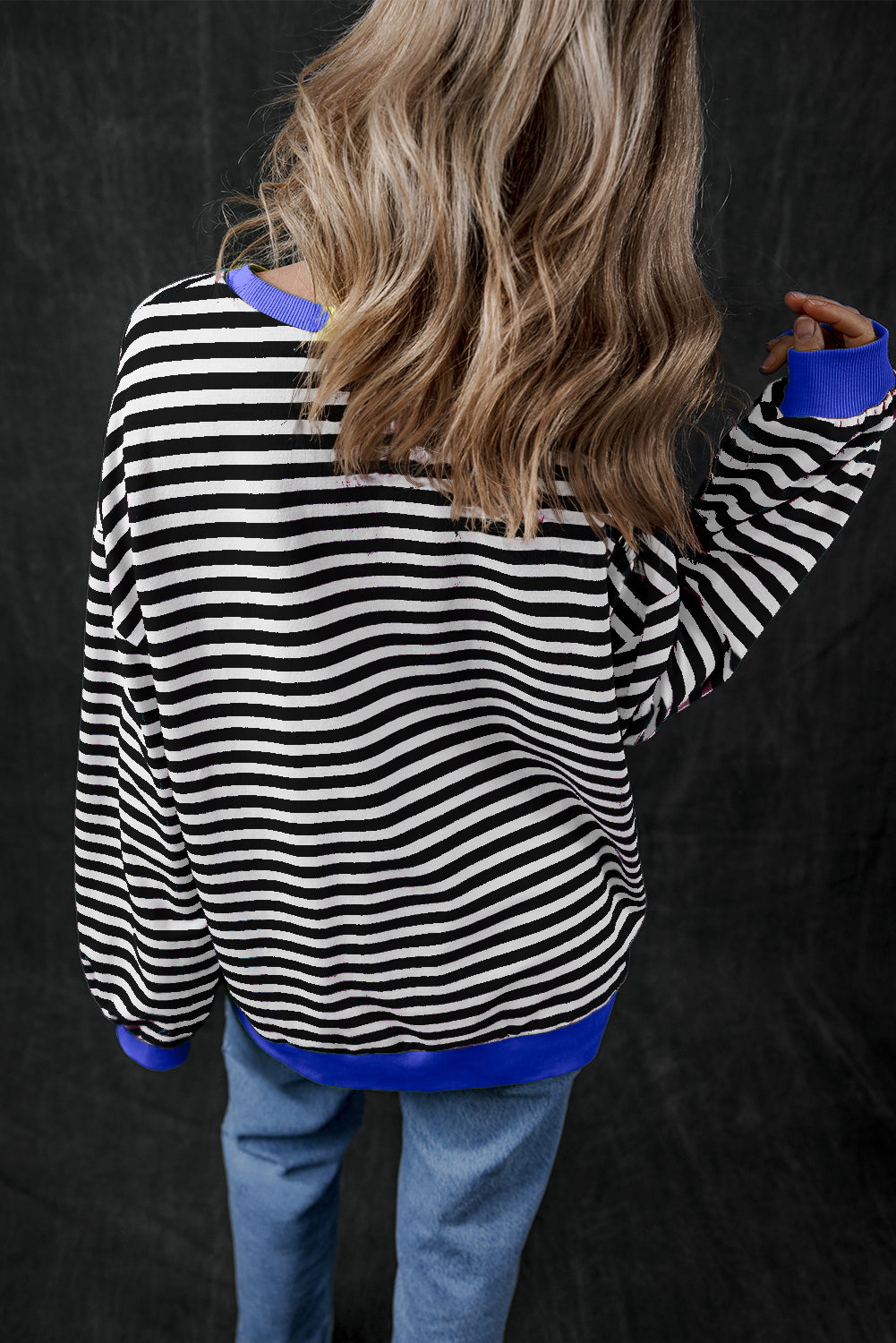 Black Stripe Glitter Halloween Pumpkin Print Oversized Sweatshirt Graphic Sweatshirts JT's Designer Fashion