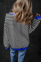 Black Stripe Glitter Halloween Pumpkin Print Oversized Sweatshirt Graphic Sweatshirts JT's Designer Fashion