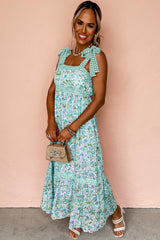 Green Floral Lace Tied Strap Empire Waist Maxi Dress Floral Dresses JT's Designer Fashion