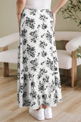 Black Boho Floral High Waist Ruffle Split Maxi Skirt Skirts & Petticoat JT's Designer Fashion