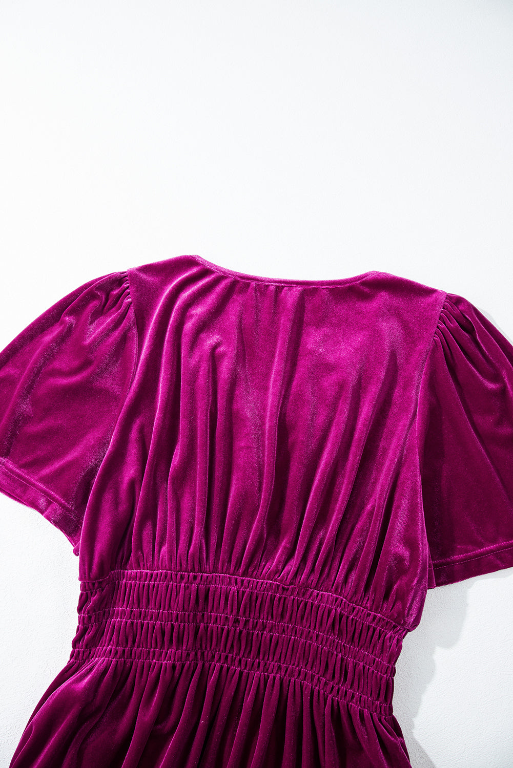 Red Dahlia Velvet Short Sleeve Shirred Waist Tiered Long Dress Maxi Dresses JT's Designer Fashion