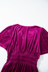Red Dahlia Velvet Short Sleeve Shirred Waist Tiered Long Dress Maxi Dresses JT's Designer Fashion