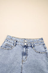 Beau Blue Rhinestone Light Wash Raw Hem High Waist Denim Shorts Denim Shorts JT's Designer Fashion