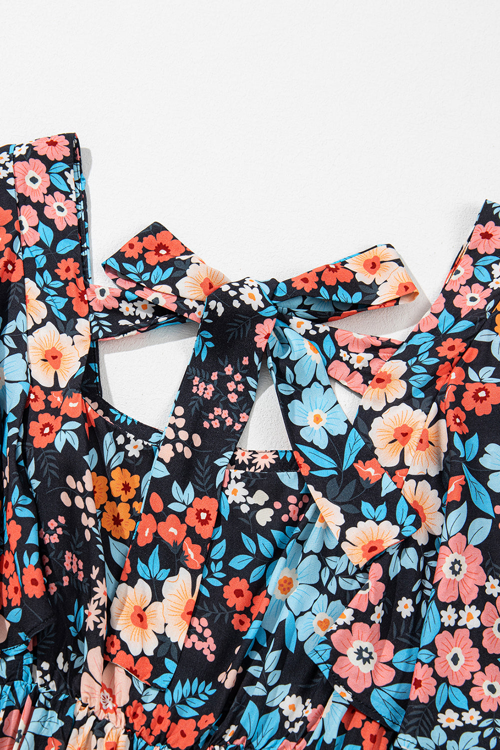 Sky Blue Floral Knotted Back Square Neck Maxi Dress Floral Dresses JT's Designer Fashion