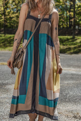 Brown Retro Geometric Printed Y Back Sleeveless Dress Maxi Dresses JT's Designer Fashion