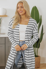 Black Stripe Print Open Front Duster Cardigan Cardigans JT's Designer Fashion