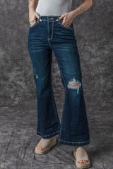 Real Teal High Rise Ripped Bell Bottom Jeans Jeans JT's Designer Fashion