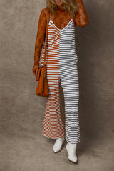 Yellow Stripe Two Tone Contrast Spaghetti Strap Backless Overall Jumpsuits & Rompers JT's Designer Fashion