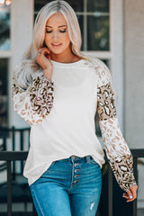 Beige Leopard Print Bubble Sleeve Top Long Sleeve Tops JT's Designer Fashion