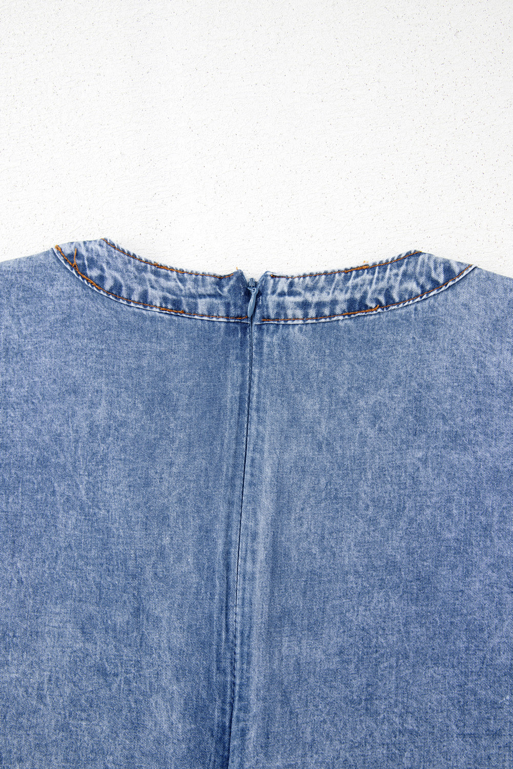 Beau Blue Tie V Neck Tucking Detail Short Sleeve Denim Shift Dress Mini Dresses JT's Designer Fashion
