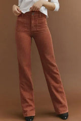 Brown High Waist Square Pockets Corduroy Pants Pants & Culotte JT's Designer Fashion