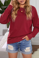 Wine Fiery Red Solid Crew Neck Pullover Sweatshirt Sweatshirts & Hoodies JT's Designer Fashion
