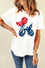 White American Flag Inspired Balloon Dog Graphic Cotton Blend T Shirt Graphic Tees JT's Designer Fashion