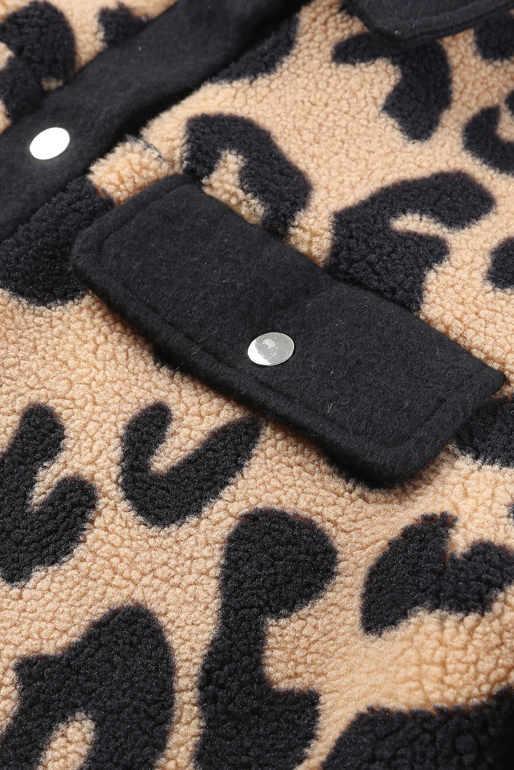 Black Contrast Trimmed Leopard Teddy Shacket Jackets JT's Designer Fashion