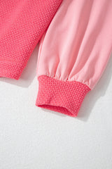 Peach Blossom Two Tone Contrast Waffle Knit Buttoned Loose Shacket Jackets JT's Designer Fashion