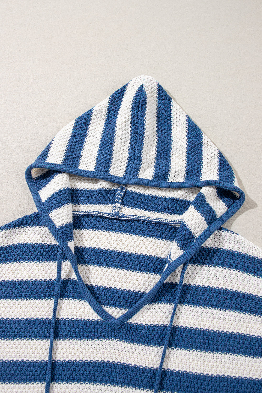 Blue Stripe V Neck Pocketed Drawstring Hooded Sweater Sweaters JT's Designer Fashion